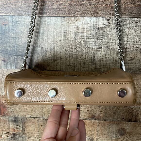 Rebecca Minkoff Mini Mac Crossbody Bag Purse Tan Leather Chain Strap - Picture 10 of 13